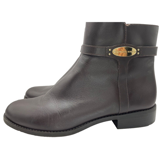 Michael Kors FINLEY Chocolate Brown Flat Bootie Ankle Boots Flat Size 9M USED - Picture 1 of 10